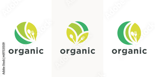 Natural food green logo design template. organic food for vegetarians