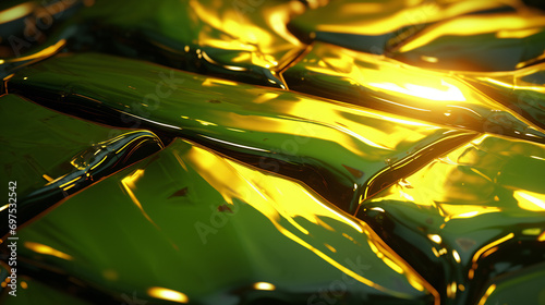 Golden Liquid Abstraction: A Colorful Water Drop Pattern with Shiny Foil Effect and Holographic Beauty