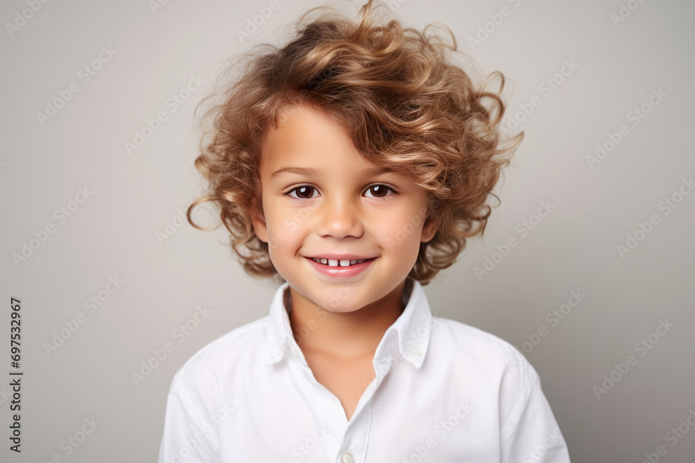 Caucasian smiling boy studio portrait, simple background. AI generative Caucasian smiling boy studio portrait, simple background. AI generative