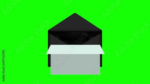 4K animation of opening an envelope and opening the paper inside ( green background for chroma key )