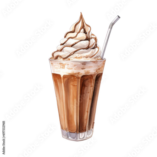 chocolate frappe smoothie watercolor illustration isolated on white or transparent background photo