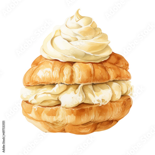 choux cream watercolor illustration isolated on white or transparent background photo