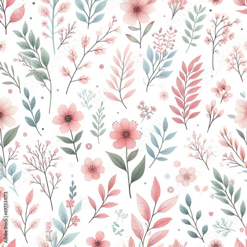 Seamless watercolor floral pattern - pink blush flowers elements  green leaves branches on dark black background  for wrappers  wallpapers  postcards  greeting cards  wedding invites  romantic events.