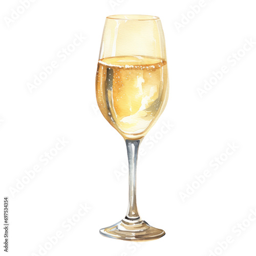 glass of champagne watercolor illustration isolated on white or transparent background