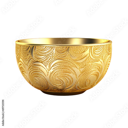golden bowl or bowl made of gold isolated on white or transparent background