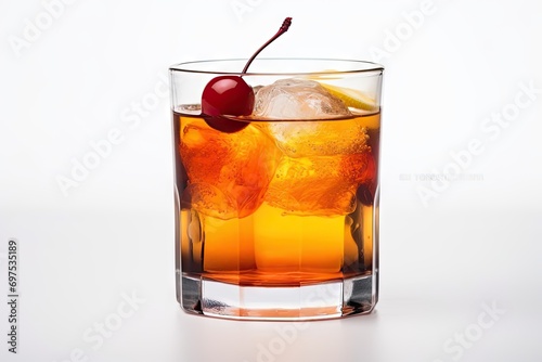 Classic Old Fashioned Cocktail with Cherry Garnish