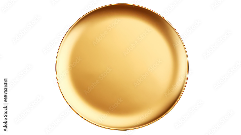 golden plate or plate made of gold isolated on white or transparent background - obrazy, fototapety, plakaty 