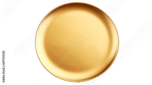 golden plate or plate made of gold isolated on white or transparent background photo