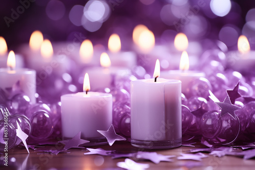 purple  candles and rose petals