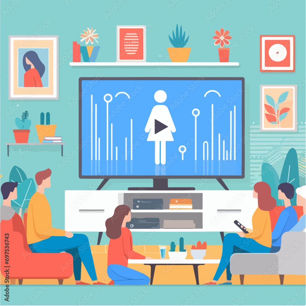 Illustration of a family watching TV