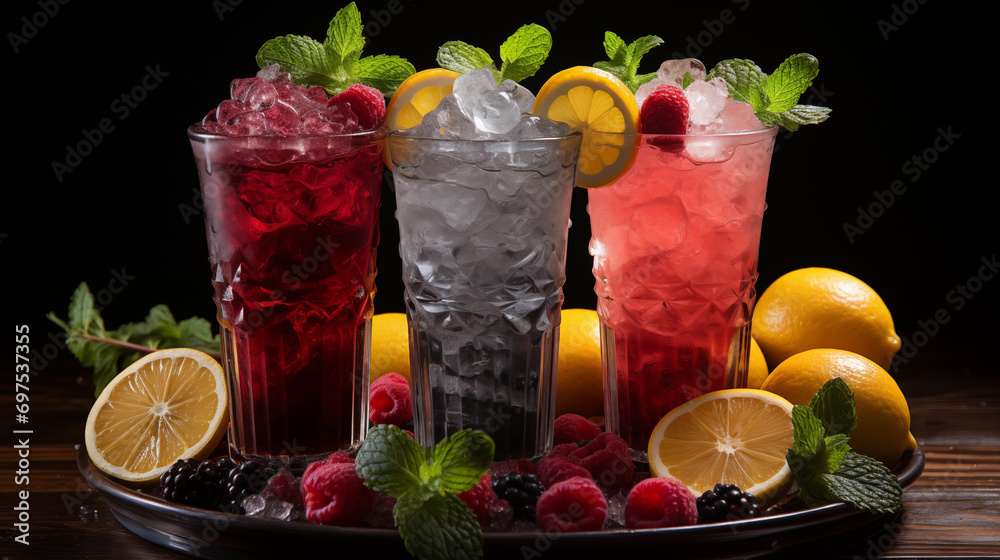 cocktail with fruits and ice cocktail with fruits and ice