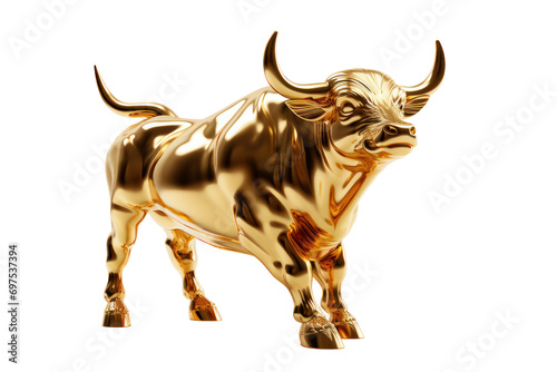 golden bull or bull made of gold as an animal of lucky sign isolated on white or transparent background