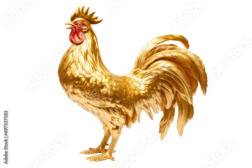 golden rooster or rooster made of gold as an animal of lucky sign isolated on white or transparent background