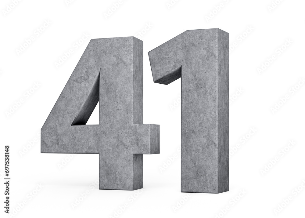 Fototapeta premium 3d Concrete Number Forty one 41 Digit Made Of Grey Concrete Stone On White Background 3d Illustration
