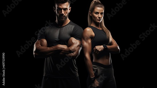 Gym banner with fit man and woman