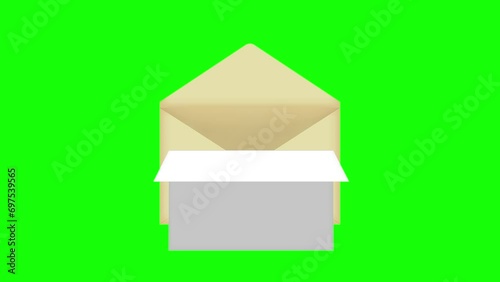 4K animation of opening an envelope and opening the paper inside ( green background for chroma key )