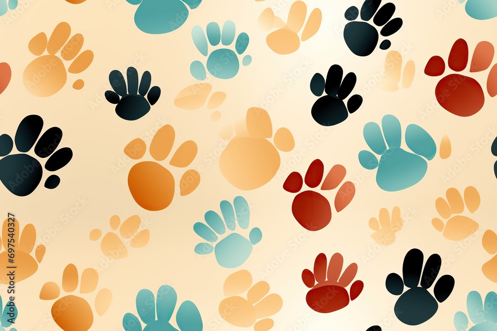 Fototapeta premium seamless pattern with footsteps paw prints of wild animal on white background