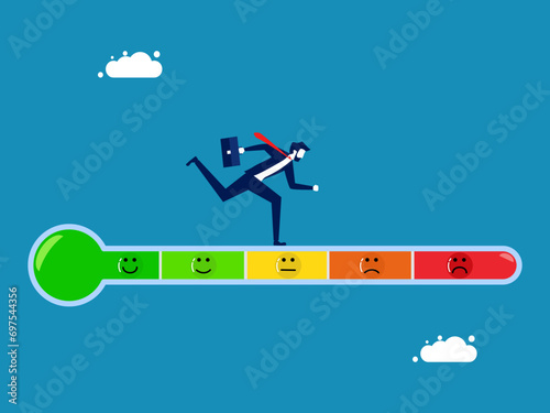 Balance at the emotional level. Businessman on the emotional level bar