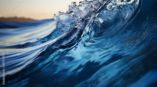 Close-up of ocean waves on blue sky background