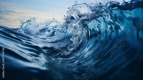 Close-up of ocean waves on blue sky background