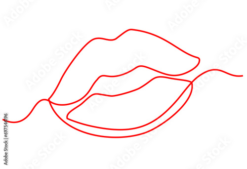 One line lips isolated on white. Continuous line female lips, vector illustration. Continuous one line drawing. Woman lips logo on white background. For banner, design element, template, postcard.