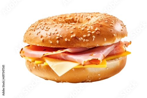Ham cheese bagel isolated on transparent background. photo
