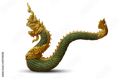 golden naga art statue isolated on white background. This has clipping path. photo