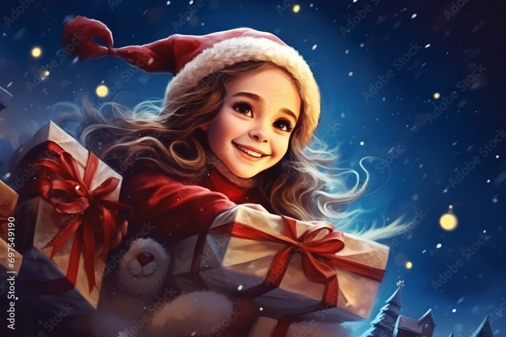 santa girl with gift box santa girl with gift box