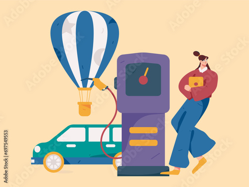 Vector Internet operation hand-drawn illustration of people getting discounts for refueling their cars
