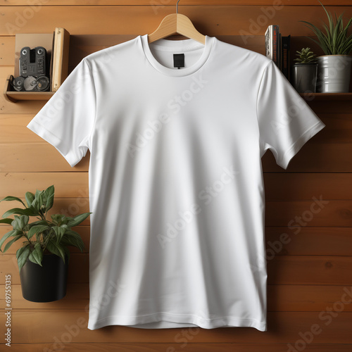 white t shirt on hanger at home