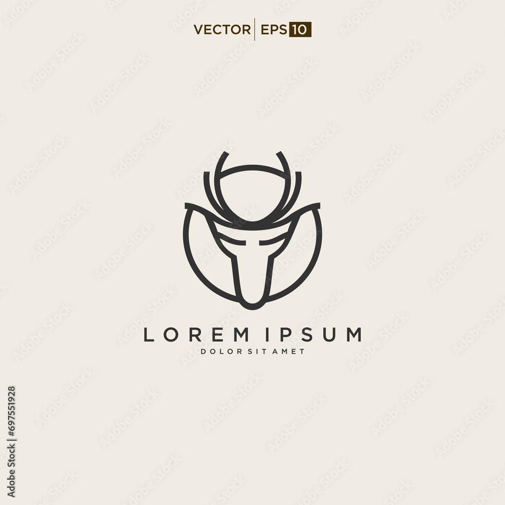 Deer logo line icons. Wild reindeer outdoor brand label. Elk antlers sign. Vector illustration Deer logo line icons. Wild reindeer outdoor brand label. Elk antlers sign. Vector illustration