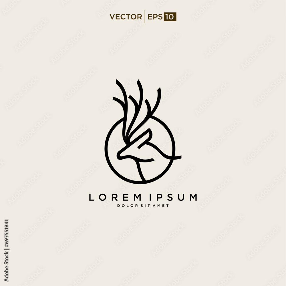 Deer logo line icons. Wild reindeer outdoor brand label. Elk antlers sign. Vector illustration Deer logo line icons. Wild reindeer outdoor brand label. Elk antlers sign. Vector illustration