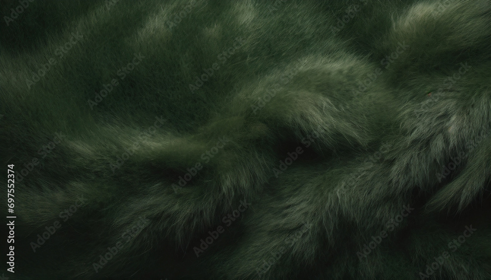 Seamless fluffy dark green fur texture background - obrazy, fototapety, plakaty 