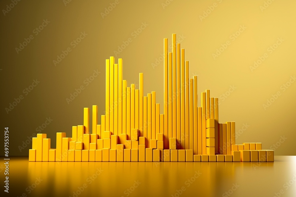 Yellow bar graph and rising line. Business figures, revenue growth, financial report. Generative AI