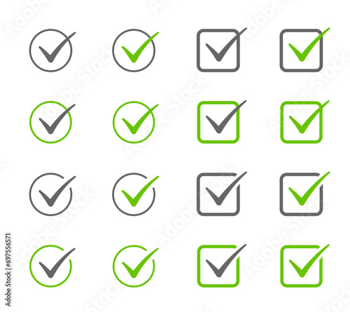 Tick or check mark symbol collection. Vote, success, ok, approved stock illustration. Checkmark icon set.