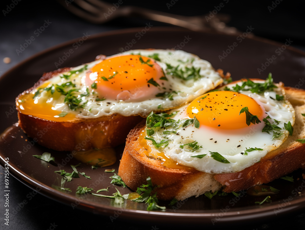 fried eggs on a toast breakfast