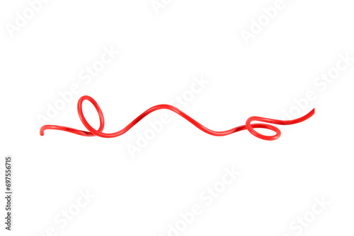 One red electrical wire isolated on white background.Selection focus.