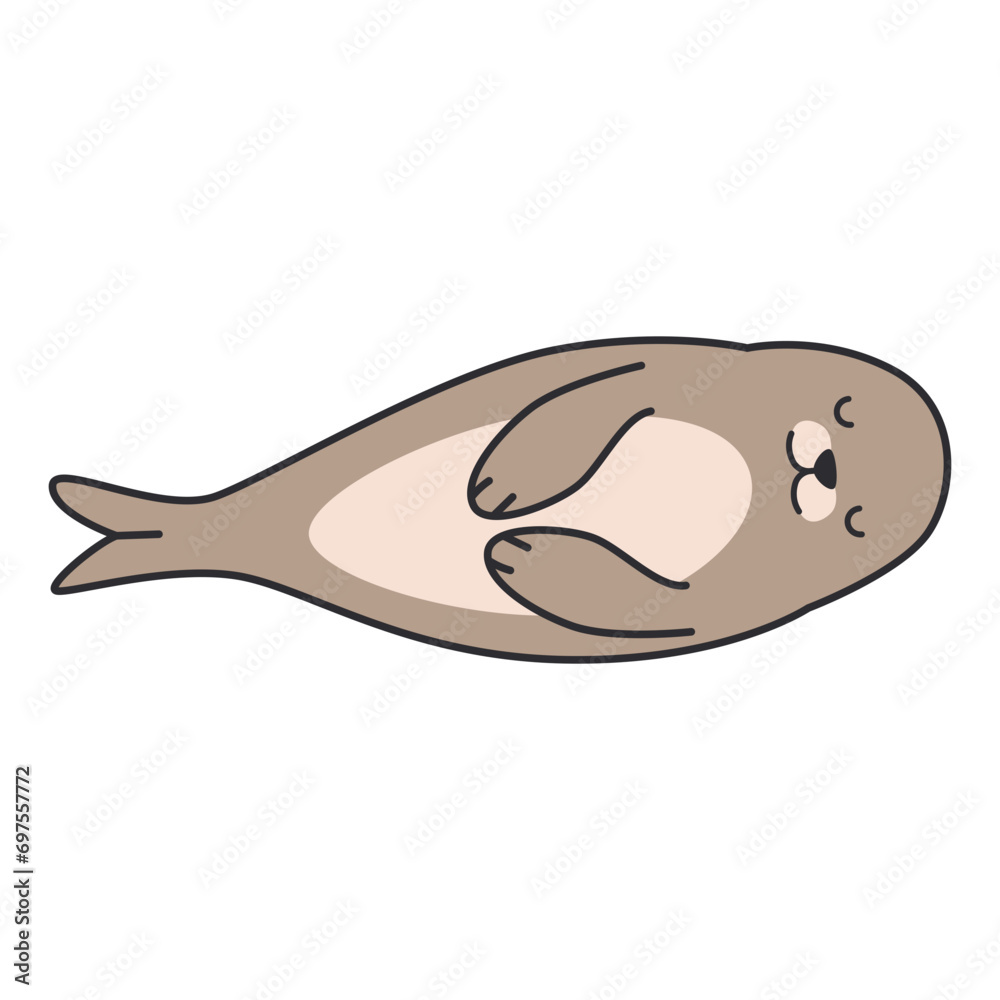 Vector illustration of a cute seal in cartoon style. Hand-drawn illustration.