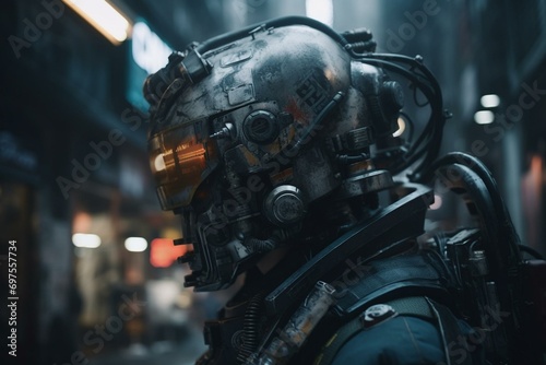 A futuristic world combining cyber punk and Warhammer 40k themes. Generative AI