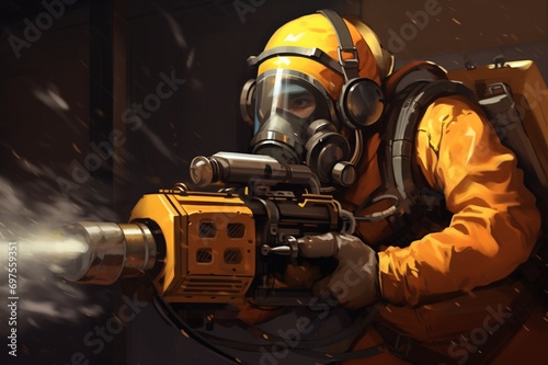 man in gas mask