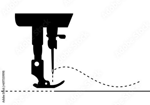 Black industrial sewing machine needle steel presser foot for sew fabric cloth silhouette icon vector design