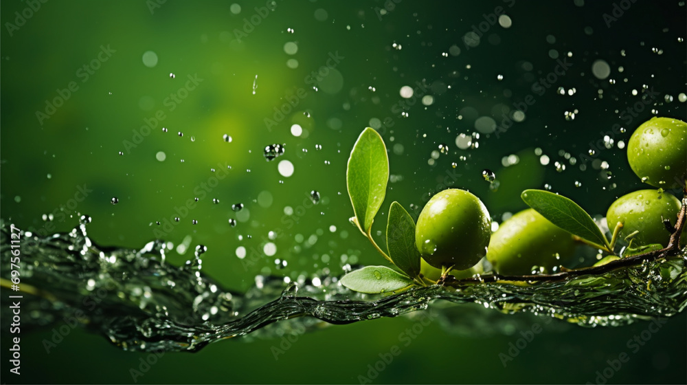 green olive oil liquid background ai visual - obrazy, fototapety, plakaty 