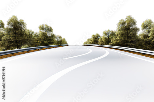 Winding road four lane with yellow line for two way separate direction isolated on a Transparent background. Generative AI photo