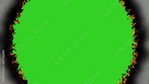 The effect of burning a sheet of paper. Green background, 3D rendering.