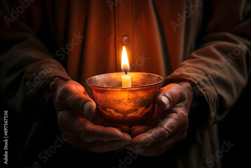 person holding a candle. 