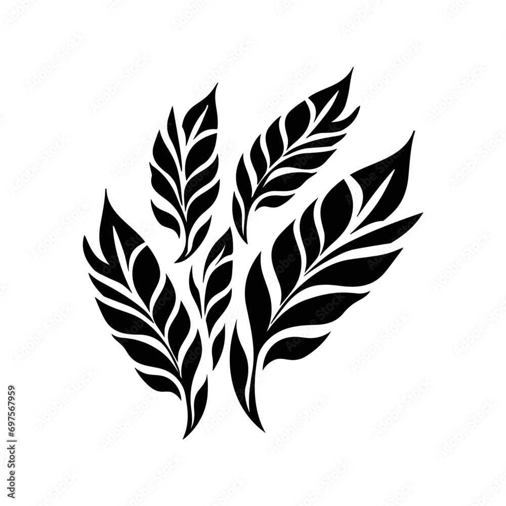 Minimalist abstract tribal leaf in vector.