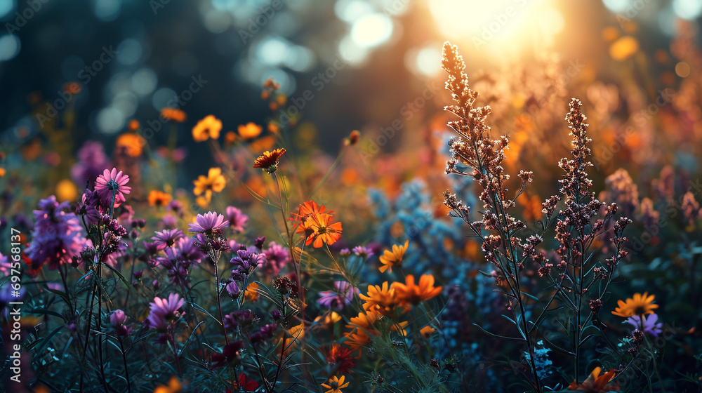 view of beautiful flower plants in the morning - obrazy, fototapety, plakaty 