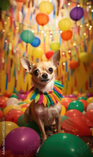 Cute chihuahua, dog, animal, pet on a party background