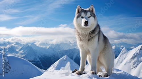 A husky on a snowy mountain summit