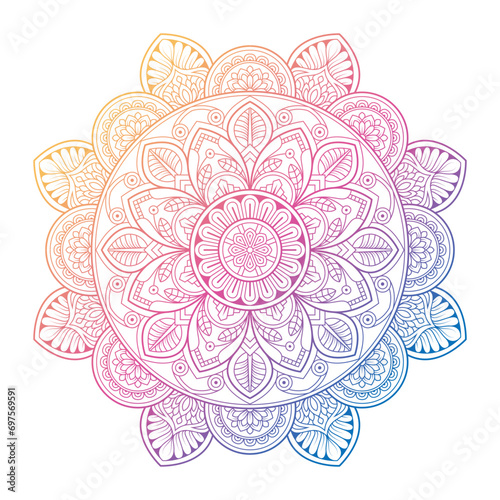 Round gradient mandala Ornament Pattern on a white isolated background. Mandala with floral patterns	 photo